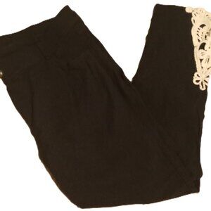 Amaryllis Woman's Black Stretch Pants W/ Ivory Crochet Ankle Detail - Size 2X